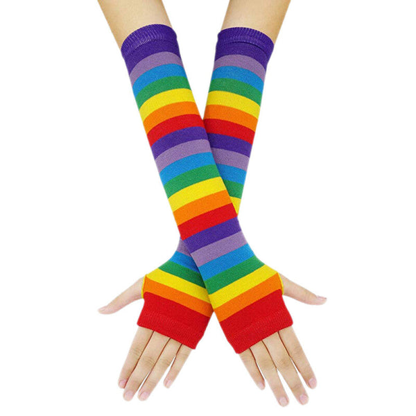 Punk Stripe Long Knitted Arm Warmers - Multicolor