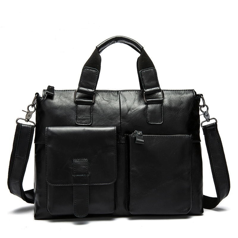 Qianghao Genuine Leather Briefcase - Black