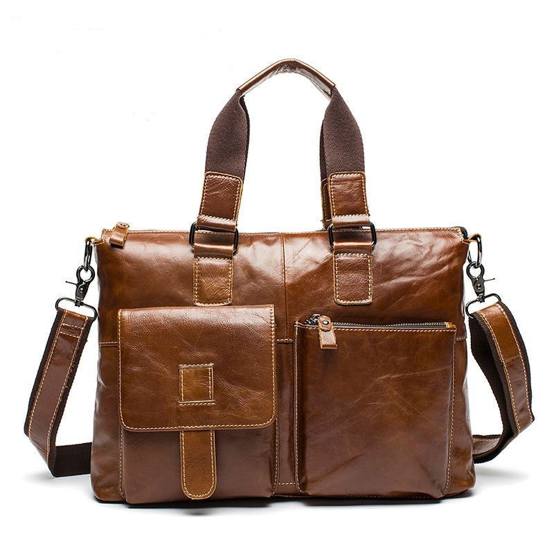 Qianghao Genuine Leather Briefcase - Brown