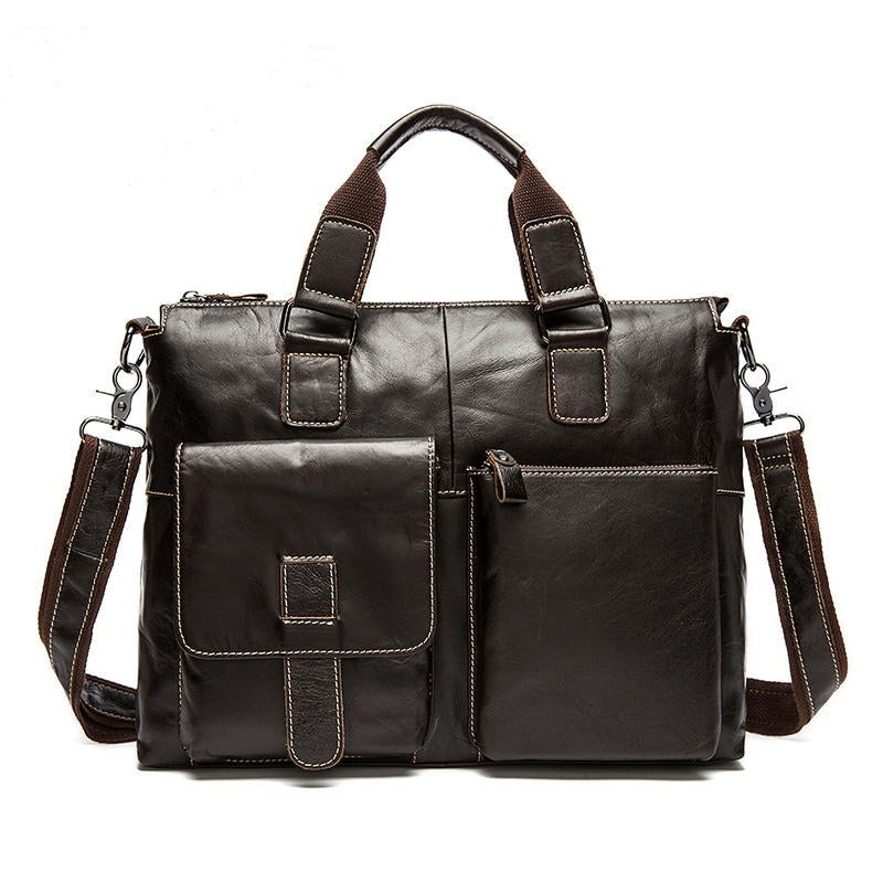 Qianghao Genuine Leather Briefcase - Coffee