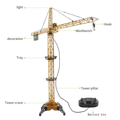 4CH Remote Control Electric Mega Tower Crane 128cm 680 Degree Rotation Construction Crane Toy