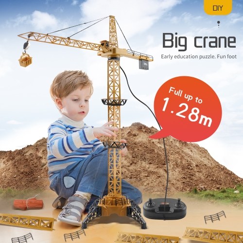 4CH Remote Control Electric Mega Tower Crane 128cm 680 Degree Rotation Construction Crane Toy