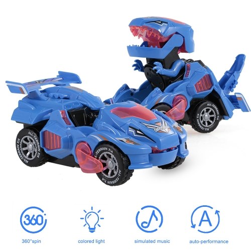 Dinosaur Car Toys Transformable Dinosaur Pull Back Car Toy Electric 360°Spin with Light Music Action Walking