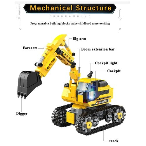 580pcs Building Block Excavator 2.4GHz RC Car Shop Truck APP Control Programming STEM Learning Kit Path Mode Voice Control Educational Toy