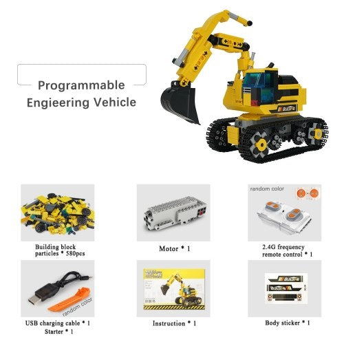 580pcs Building Block Excavator 2.4GHz RC Car Shop Truck APP Control Programming STEM Learning Kit Path Mode Voice Control Educational Toy