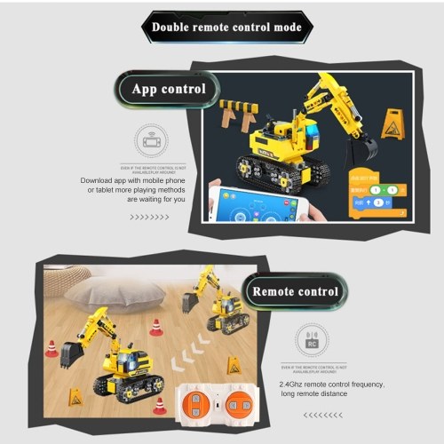 580pcs Building Block Excavator 2.4GHz RC Car Shop Truck APP Control Programming STEM Learning Kit Path Mode Voice Control Educational Toy