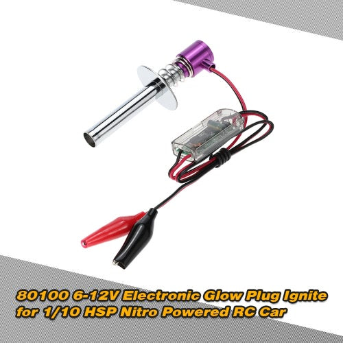 80100 6-12V Electronic Glow Plug Igniter with Alligator Clip for 1/10 HSP Nitro Powered RC Car