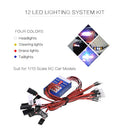 12 LED Lighting System Kit Steering Brake Smart Simulation Flash Lights for 1/10 Scale Models RC Car Yokomo Tamiya HSP HPI AXIAL RC4WD Traxxas