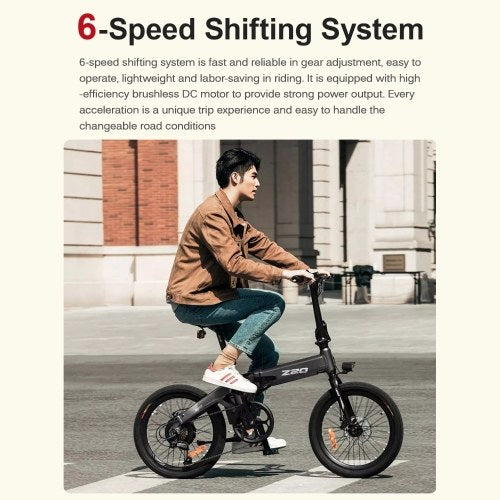 HIMO Z20 20 Inch Folding Power Assist Electric Bicycle 80KM Range 10AH Removable Battery Moped E-Bike Electric Bike with Mudguard and Inflation Pump