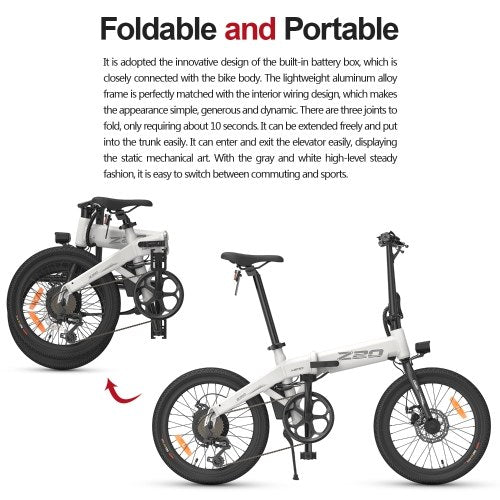 HIMO Z20 20 Inch Folding Power Assist Electric Bicycle 80KM Range 10AH Removable Battery Moped E-Bike Electric Bike with Mudguard and Inflation Pump