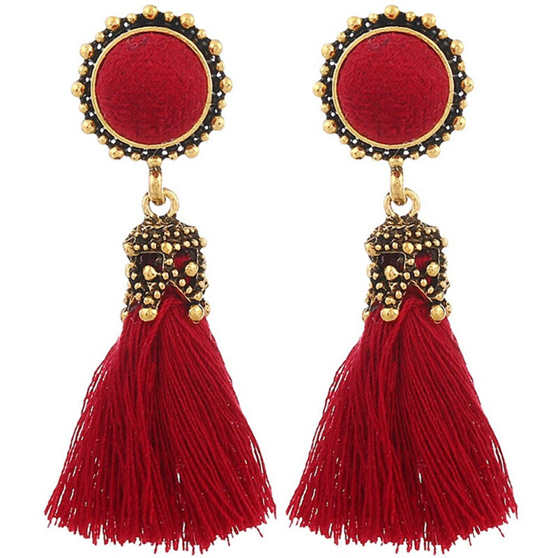 Retro Premium Ladies Tassel Earrings - Red