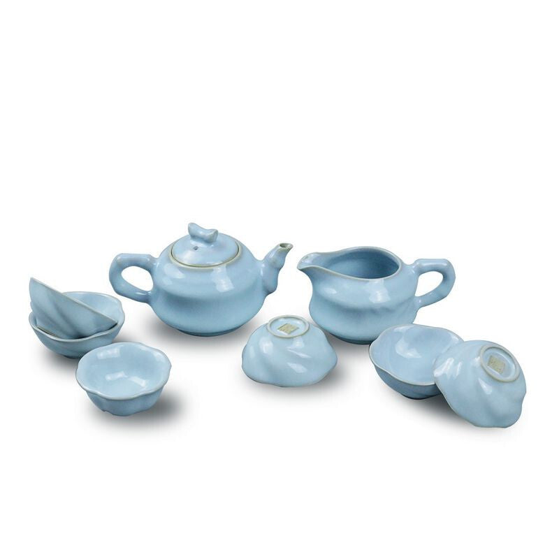 Ru Kiln Sky Blue Lotus Shaped Teaset - Blue