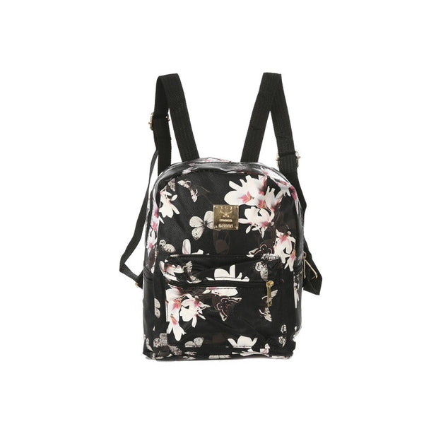 Rucksack Premium Leather Floral Backpack - Black