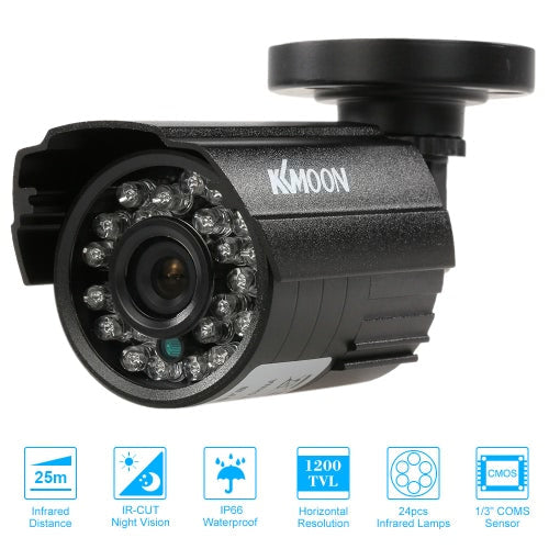 كاميرا KKmoon 1200TVL CCTV Bullet 24 مصابيح IR للرؤية الليلية 1/3 بوصة CMOS IR-CUT مقاومة للماء لنظام PAL لأمن المنزل