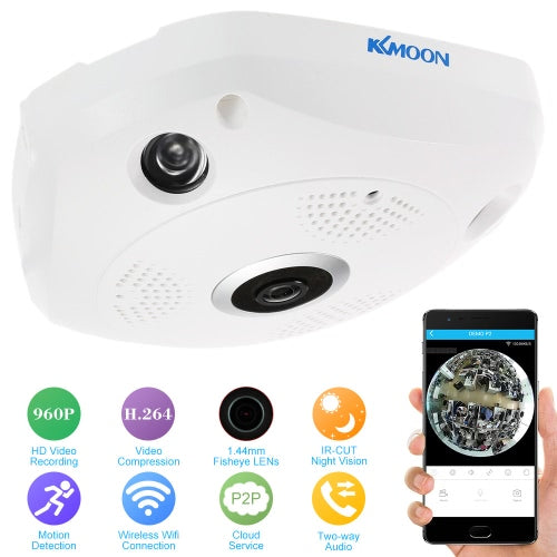 كاميرا KKmoon 960P HD 360 درجة لاسلكية واي فاي VR IP كاميرا رؤية كاملة 1.44 ملم عدسة عين السمكة بانورامية للأمن الداخلي كاميرا CCTV تدعم تطبيق الهاتف والتحكم عن بعد