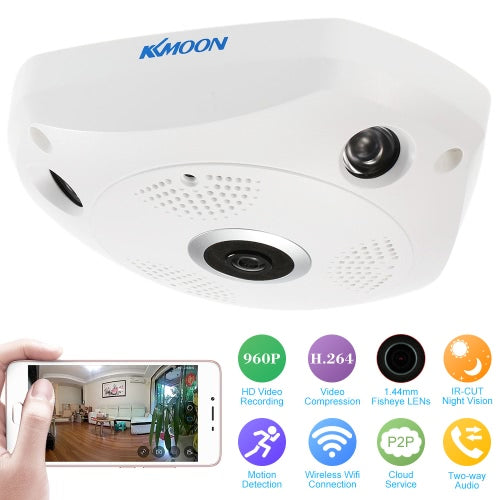 كاميرا KKmoon 960P HD 360 درجة لاسلكية واي فاي VR IP كاميرا رؤية كاملة 1.44 ملم عدسة عين السمكة بانورامية للأمن الداخلي كاميرا CCTV تدعم تطبيق الهاتف والتحكم عن بعد