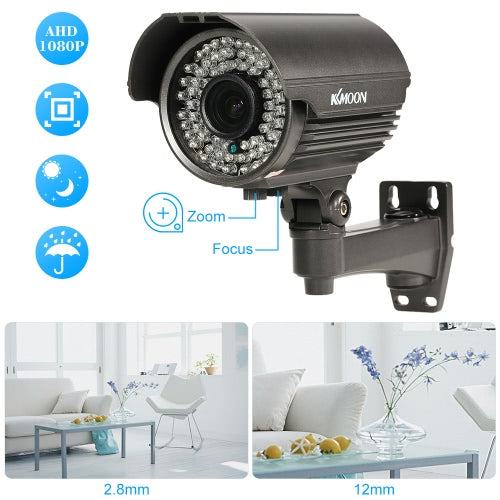 كاميرا KKmoon 1080P AHD Bullet CCTV التناظرية 2.8~12 مم عدسة تكبير يدوية متغيرة البؤرة 1/3 بوصة لسوني CMOS 2.0 ميجابكسل IR-CUT 72 IR LED رؤية ليلية مقاومة للطقس في الأماكن المغلقة والخارجية نظام NTSC