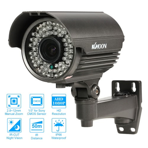 كاميرا KKmoon 1080P AHD Bullet CCTV التناظرية 2.8~12 مم عدسة تكبير يدوية متغيرة البؤرة 1/3 بوصة لسوني CMOS 2.0 ميجابكسل IR-CUT 72 IR LED رؤية ليلية مقاومة للطقس في الأماكن المغلقة والخارجية نظام NTSC