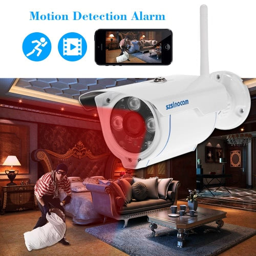 szsinocam  1080P Wireless WIFI HD Bullet IP Camera 2.0MP 3 Array IR LEDS 1/3’’ CMOS 4mm Lens H.264 P2P Waterproof Support Night Vision Motion Detection Phone APP Control for CCTV Security