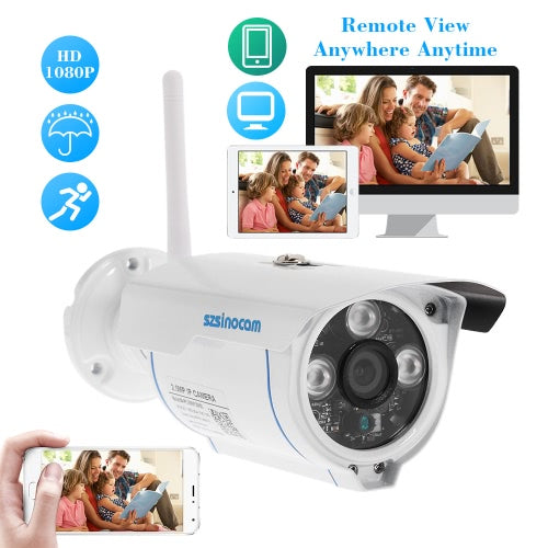 szsinocam 1080P Wireless WIFI HD Bullet IP Camera 2.0MP 3 Array IR LEDS 1/3 ''CMOS 4mm Lens H.264 P2P دعم مقاوم للماء للرؤية الليلية كشف الحركة تطبيق الهاتف للتحكم في أمان CCTV