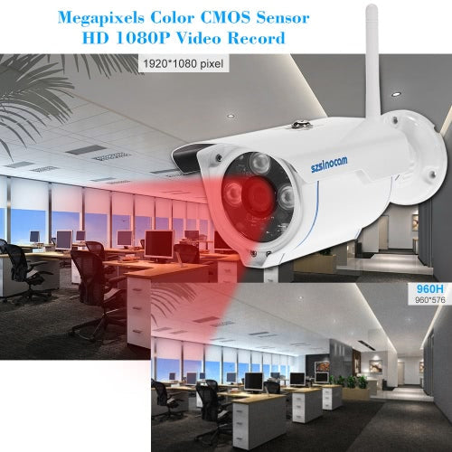 szsinocam 1080P Wireless WIFI HD Bullet IP Camera 2.0MP 3 Array IR LEDS 1/3 ''CMOS 4mm Lens H.264 P2P دعم مقاوم للماء للرؤية الليلية كشف الحركة تطبيق الهاتف للتحكم في أمان CCTV