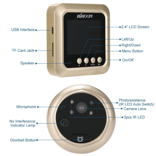 كاميرا KKmoon 2.4 بوصة LCD رقمية لثقب الباب بزاوية 160 درجة للعين وجرس الباب عالي الدقة بالأشعة تحت الحمراء