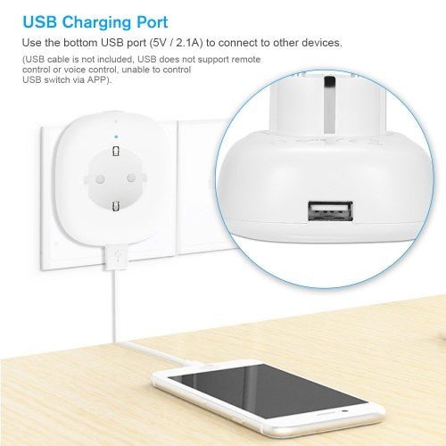 Wifi Smart Socket Plug with Big On/Off Switch Button + USB Port