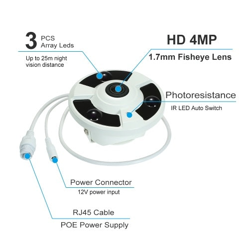 4MP HD 1.7mm Fisheye 180° Panoramic IP Camera