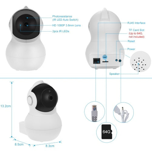 1080P WiFi Smart IP Camera Baby Monitor Without Power Plug