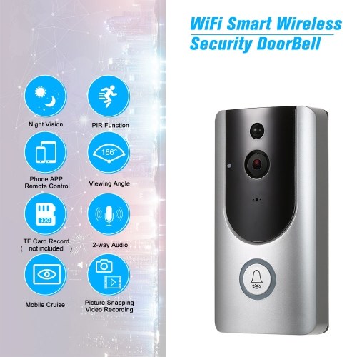 HD 720P WiFi Smart Wireless Security Doorbell with 2PCS 18650 Batteries