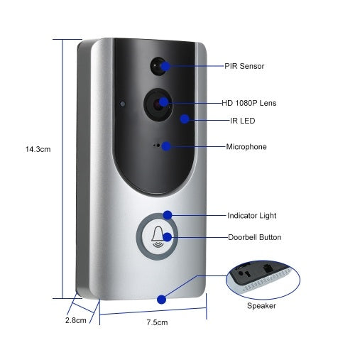 HD 720P WiFi Smart Wireless Security Doorbell with 2PCS 18650 Batteries