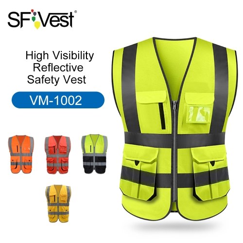 SFVest  High Visibility Reflective Safety Vest Reflective Vest Multi Pockets Workwear Security Working Clothes Day Night Motorcycle Cycling Warning Safety Waistcoat