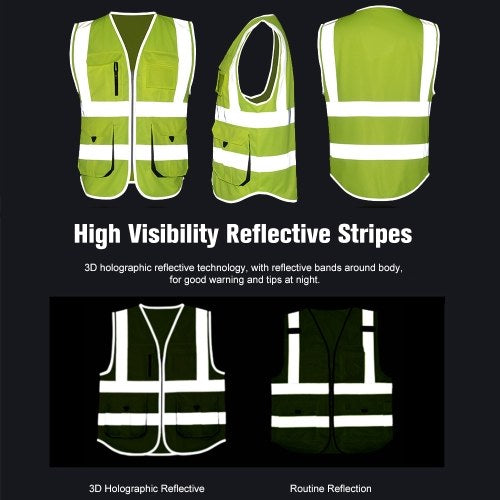 SFVest  High Visibility Reflective Safety Vest Reflective Vest Multi Pockets Workwear Security Working Clothes Day Night Motorcycle Cycling Warning Safety Waistcoat