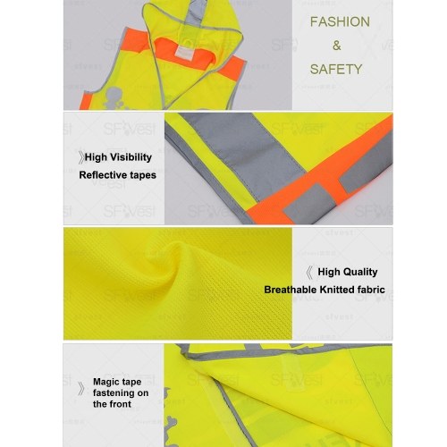 SFVest High Visibility Children Safety Reflective Vest Kindergarten Reflecting Coat Safety Clothing Reflective Clothes Vests Sport Reflective Fabric Outdoor Safety Road Traffic Warning for Kids Boy Girl