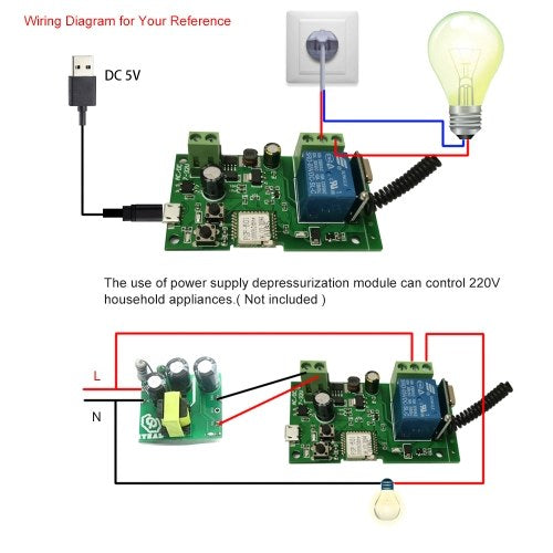 eWeLink USB DC5V 12V 24V 32V RF 433Mhz Wifi Switch Wireless Relay Module Smart Home Automation Modules Phone APP Remote Control Timer Switch Compatible with Amazon Alexa Google Home Voice Control With Remote Controller for Access Control System Inching/Se