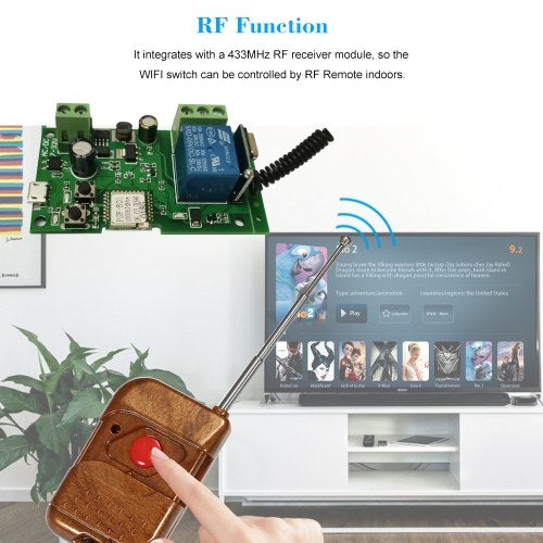 eWeLink USB DC5V 12V 24V 32V RF 433Mhz Wifi Switch Wireless Relay Module Smart Home Automation Modules Phone APP Remote Control Timer Switch Compatible with Amazon Alexa Google Home Voice Control With Remote Controller for Access Control System Inching/Se