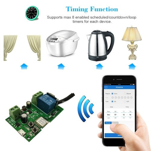 eWeLink USB DC5V 12V 24V 32V RF 433Mhz Wifi Switch Wireless Relay Module Smart Home Automation Modules Phone APP Remote Control Timer Switch Compatible with Amazon Alexa Google Home Voice Control With Remote Controller for Access Control System Inching/Se