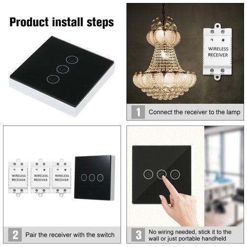 Wireless Light Switch 3 Gang On/Off Switch