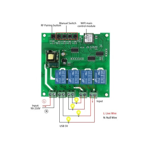 سونوف 4CH AC85-250V RF 433 ميجا هرتز 4 عصابة واي فاي سويتش