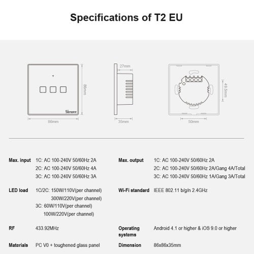 SONOFF T2 TX مفتاح ذكي واي فاي يعمل باللمس على الحائط