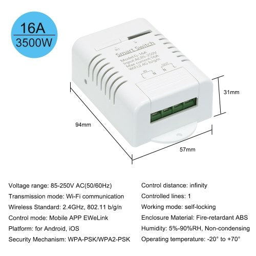 Smart Wifi Switch Compatible with Sonoff & EWeLink 16A/3500W Wireless Remote Switch Timer