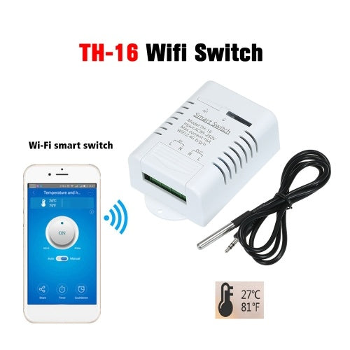 TH-16 Smart Wifi Switch Compatible with Sonoff & EWeLink 16A/3500W Monitoring Temperature Wireless Home Automation Kit