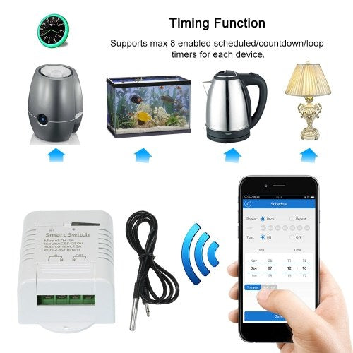 TH-16 Smart Wifi Switch Compatible with Sonoff & EWeLink 16A/3500W Monitoring Temperature Wireless Home Automation Kit