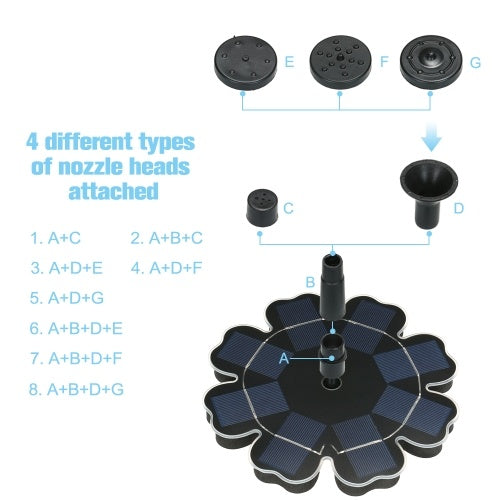 نافورة طاقة شمسية مقاس 195 ملم/7.68 بوصة، لوحة شمسية على شكل زهرة، مضخة مياه موفرة للطاقة