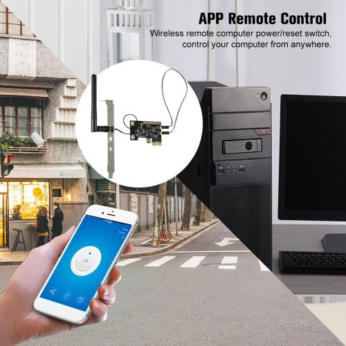 eWeLink Mini PCI-e Desktop PC Remote Control Switch Card WiFi Wireless Smart Switch Relay Module Wireless Restart Switch Turn On/OFF Computer Boot Card with External Antenna & 1PCS Fixed Plate for Smart Home