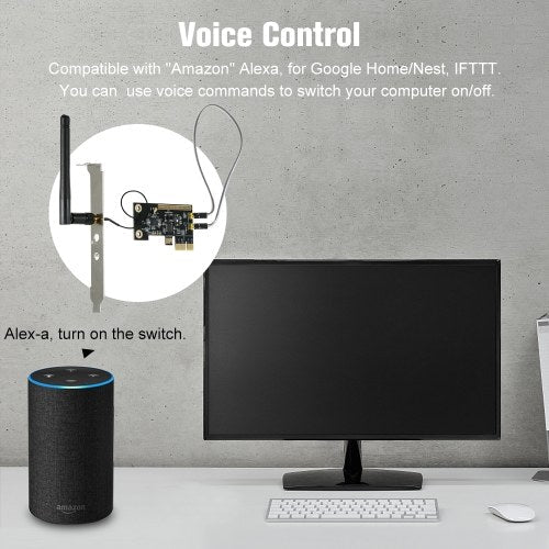 eWeLink Mini PCI-e كمبيوتر مكتبي بطاقة تبديل للتحكم عن بعد واي فاي لاسلكي ذكي وحدة تتابع التبديل إعادة تشغيل لاسلكية تشغيل / إيقاف تشغيل بطاقة تمهيد الكمبيوتر مع هوائي خارجي ولوحة ثابتة قطعة واحدة للمنزل الذكي