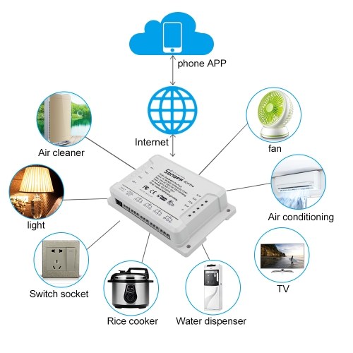 1PCS SONOFF 4CH Pro R2 ITEAD RF 433MHz 4 Gang WiFI Switch