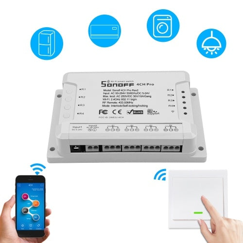 1PCS SONOFF 4CH Pro R2 ITEAD RF 433MHz 4 Gang WiFI Switch