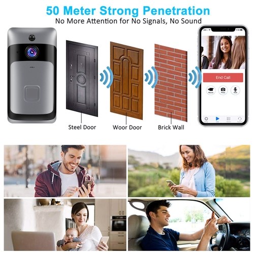 Smart Home WiFi Doorbell 1080P HD Security Camera with Two-Way Audio