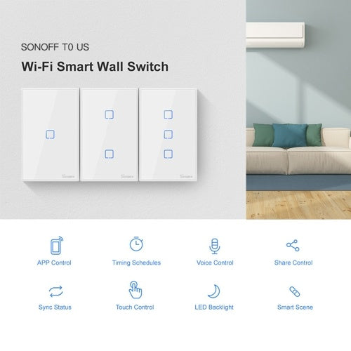 SONOFF T0US3C-TX 3 Gang Smart WiFi Wall Light Switch